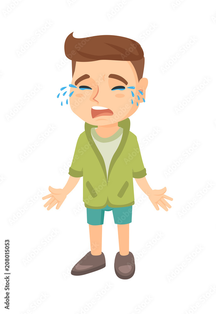 Sad caucasian boy sobbing. Full length of desperate little boy crying with  mouth wide open. Vector sketch cartoon illustration isolated on white  background. Stock Vector | Adobe Stock