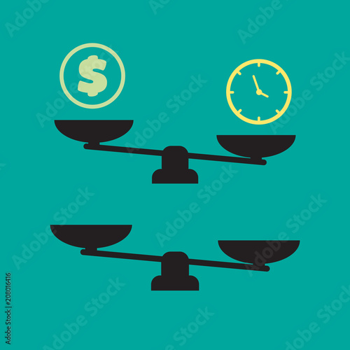 Vector scales icon. Time and money on scales