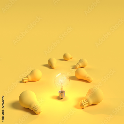 Light bulb among bulb yellow pastel color