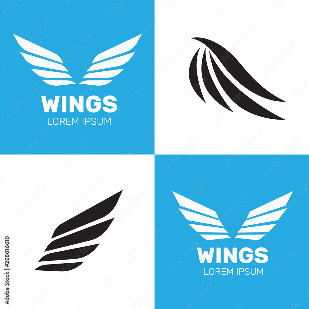 Set of heraldic wings or angel wings drawn. Angels and birds winged labels Set of heraldic wings or angel wings drawn. Angels and birds winged labels
