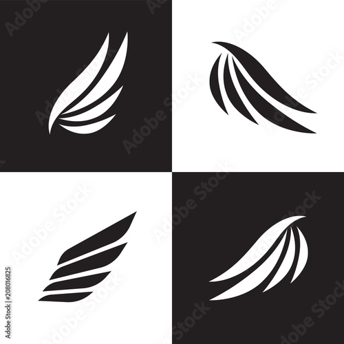 Wings logotype set. Bird wing or winged logo design. Bird wings vector logo. Vector angel winged label