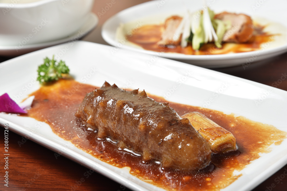 Chinese seafood cuisine. Braised sea cucumber Chinese seafood cuisine. Braised sea cucumber