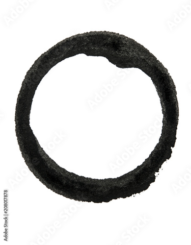 Black round painted by brush. Stroke circle texture. Isolated on white. sphere Ink.
