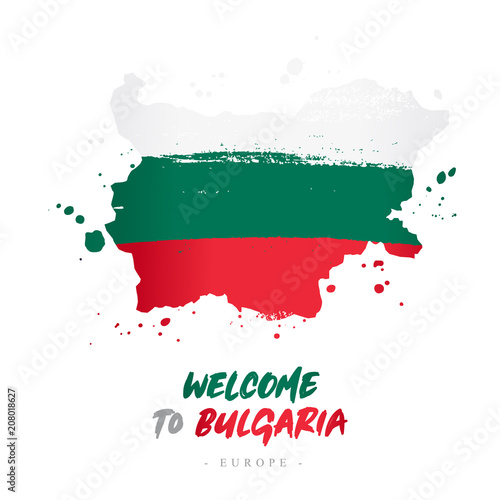 Valokuva Welcome to Bulgaria. Flag and map of the country