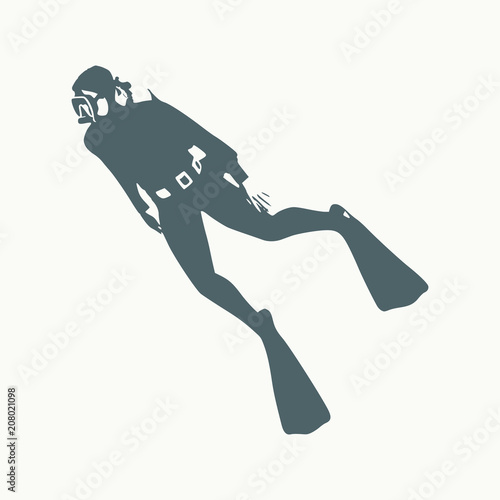 Silhouette of diver. Icon diver. The concept of sport diving.