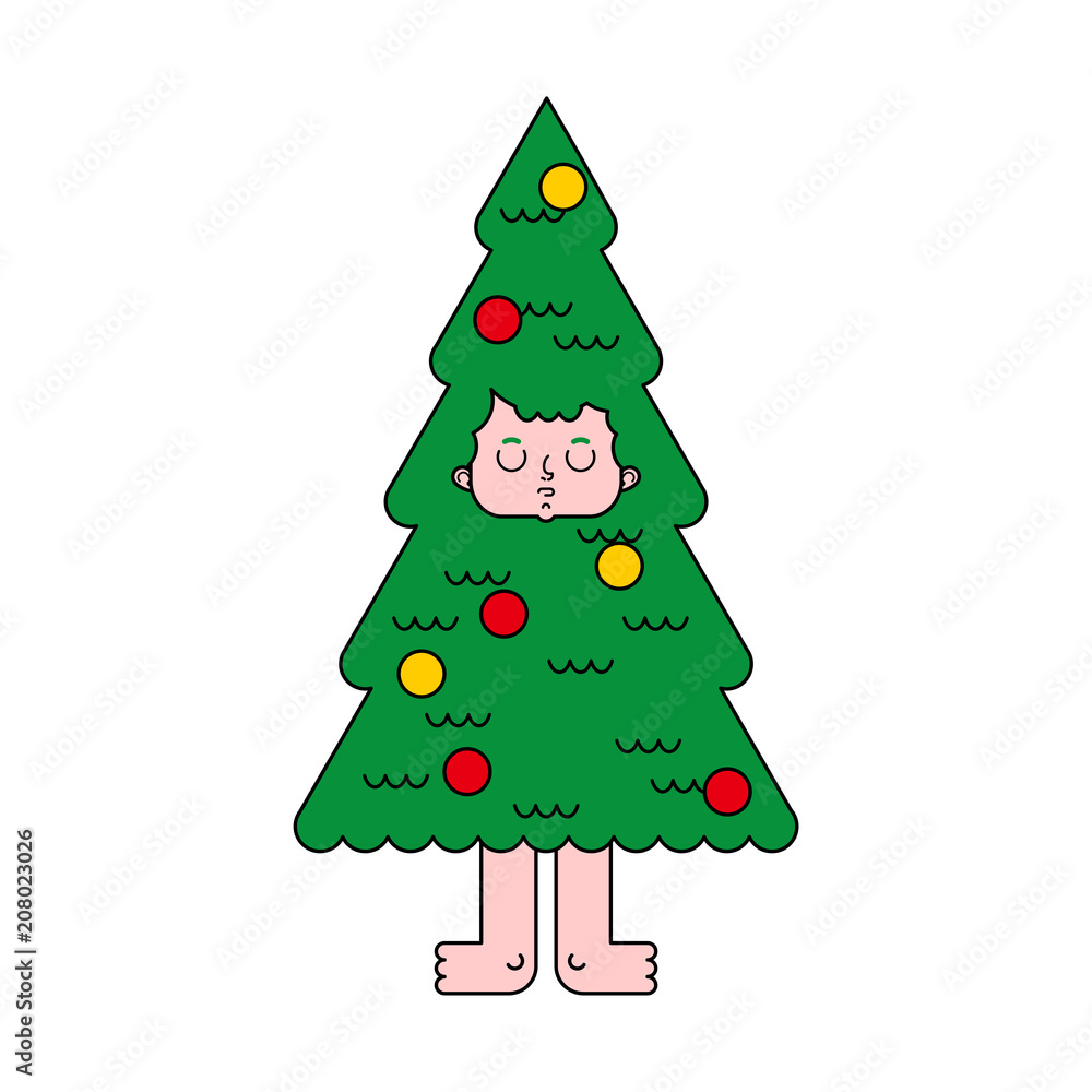 Christmas tree costume. Spruce man inside. New Year Vector illustration Christmas tree costume. Spruce man inside. New Year Vector illustration