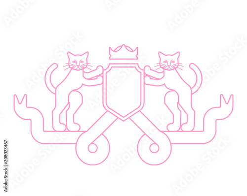 Cat and Shield heraldic symbol. Pet for coat of arms. Vector illustration
