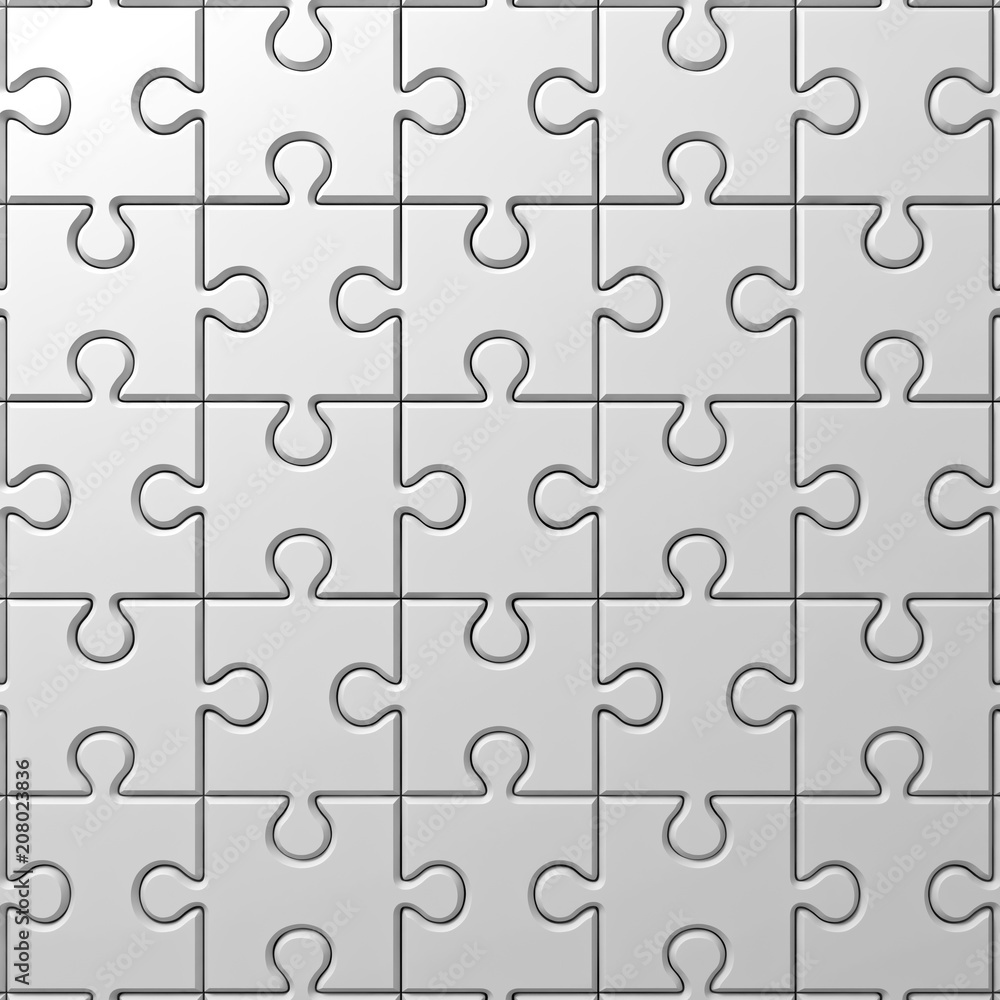 White jigsaw puzzle pieces background with shadow. 3D rendering. White jigsaw puzzle pieces background with shadow. 3D rendering.