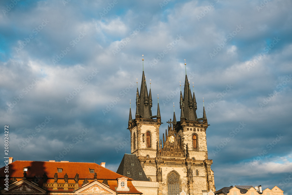 The Church of the Virgin Mary in front of Tyn on the Old Town Square in Prague in the Czech Republic. Medieval European architecture