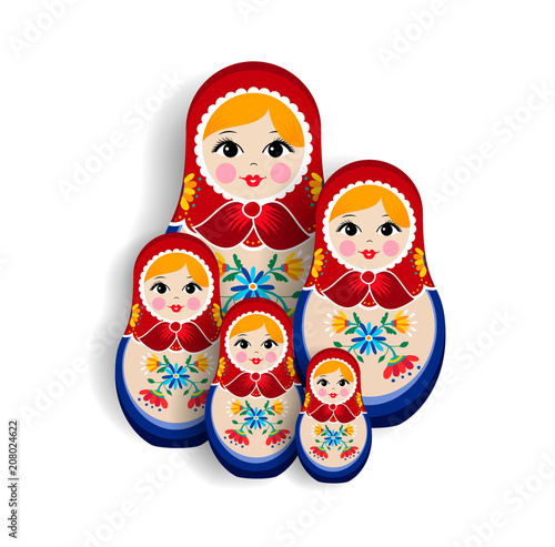 Traditional russian matrioska doll family isolated