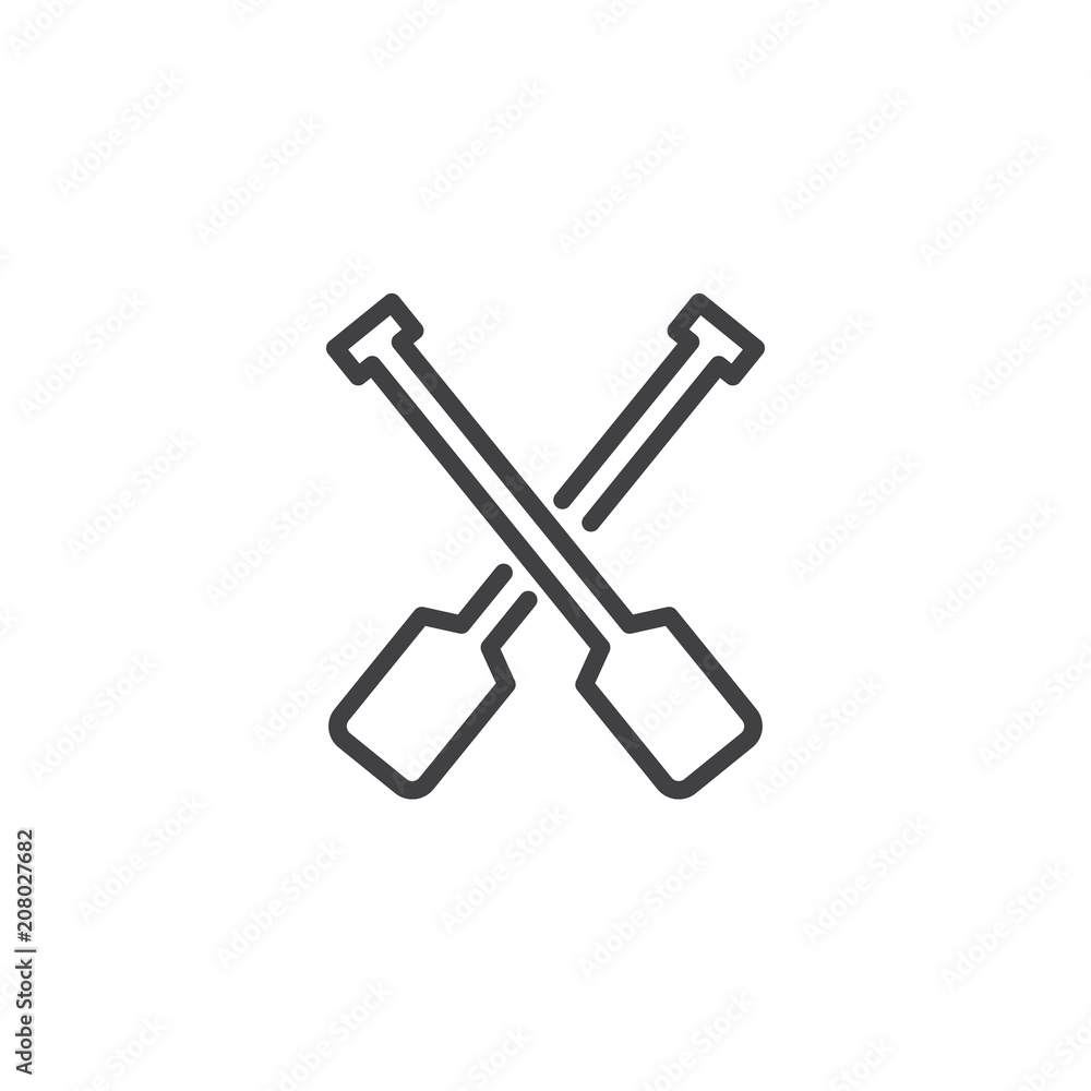 Crossed canoe paddles outline icon. linear style sign for mobile concept and web design. Two Boat Oars simple line vector icon. Symbol, logo illustration. Pixel perfect vector graphics Crossed canoe paddles outline icon. linear style sign for mobile concept and web design. Two Boat Oars simple line vector icon. Symbol, logo illustration. Pixel perfect vector graphics