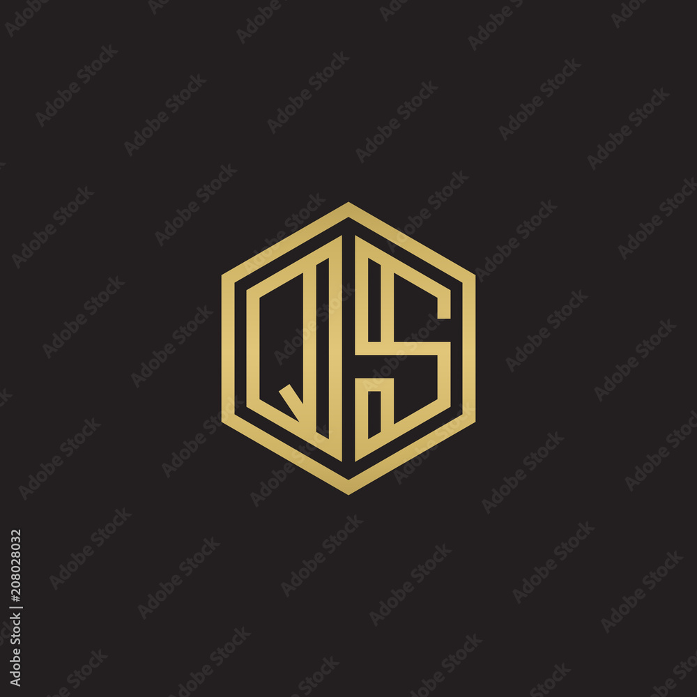 Initial letter QS, minimalist line art hexagon shape logo, gold color on black background Initial letter QS, minimalist line art hexagon shape logo, gold color on black background