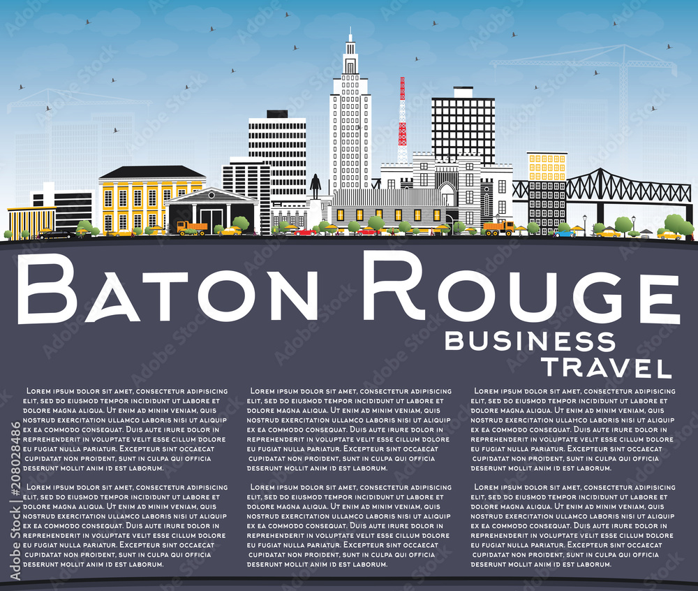 Baton Rouge Louisiana City Skyline with Color Buildings, Blue Sky and Copy Space.