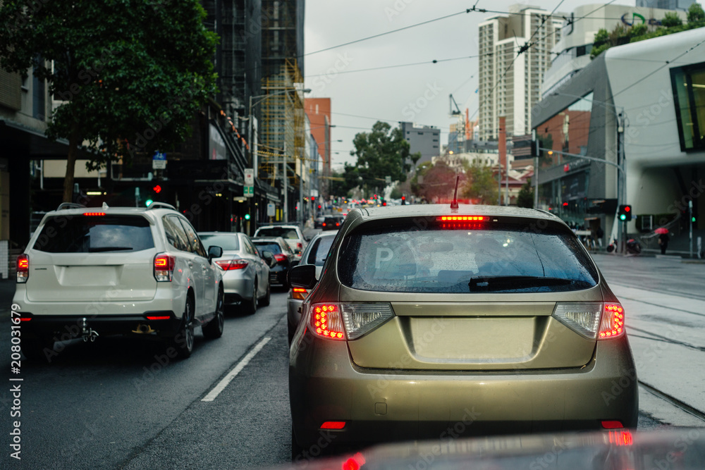 city traffic in Melbourne, complete with typical gloomy Melbourne weather city traffic in Melbourne, complete with typical gloomy Melbourne weather