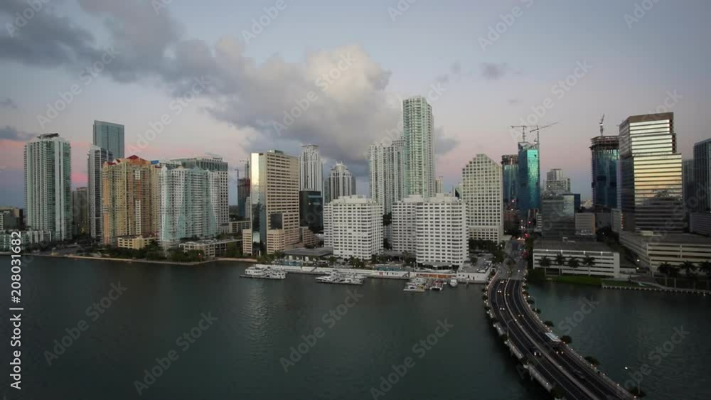 View from Brickell Key, a small island covered in apartment towers, towards the Miami skyline, Miami, Florida, USA View from Brickell Key, a small island covered in apartment towers, towards the Miami skyline, Miami, Florida, USA