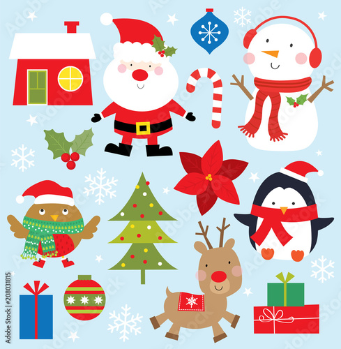 cute christmas icon collection design