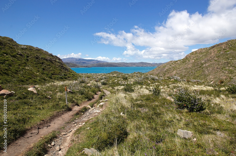 Footpath at the Torres del Paine National Park, Magallanes Region, southern Chile
