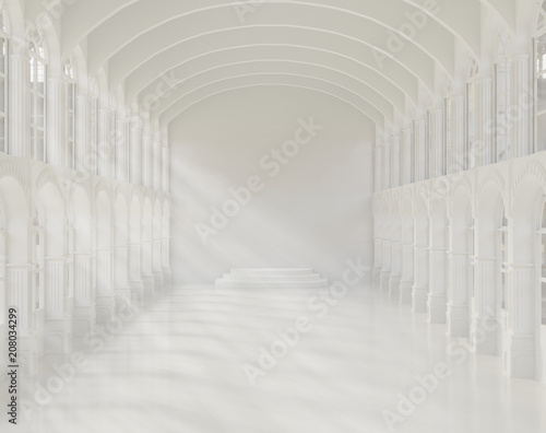 3D rendering white hall scene in Mythological novel,nobody,fantasy