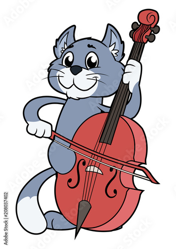 Cute cat playing contrabass