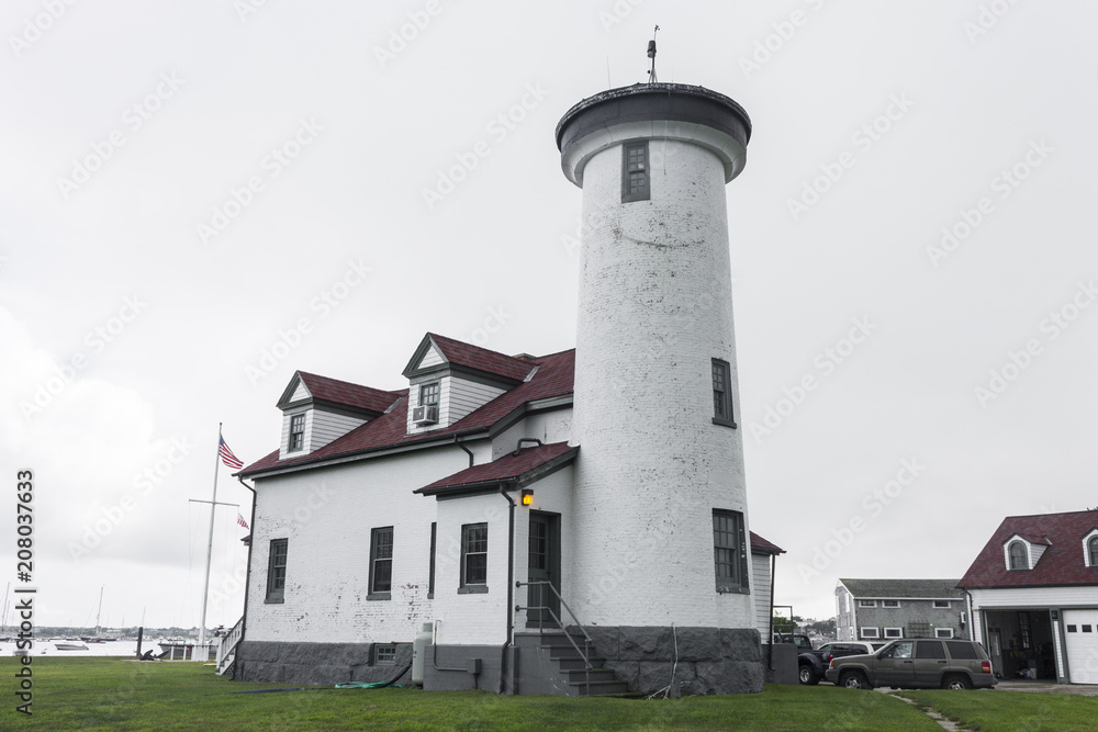 Nantucket, Massachusetts. The original 1856 tower of Brant Point Light lighthouse, still standing