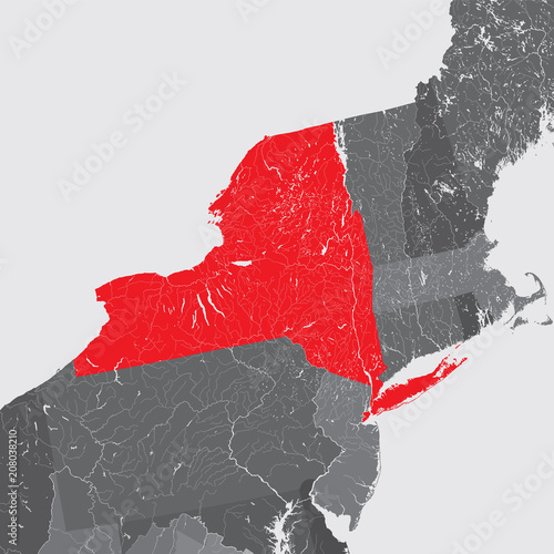 U.S. states - Northeastern United States - New York. Please look at my other images of cartographic series - they are all very detailed and carefully drawn by hand WITH RIVERS AND LAKES.