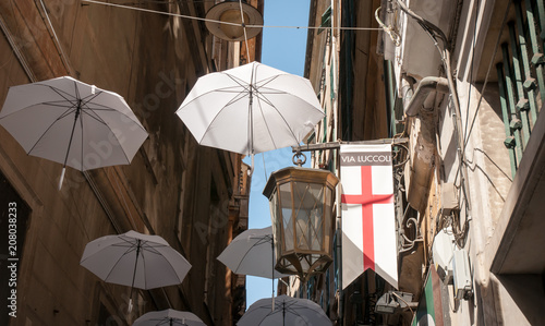 Genoa, Italy: detail of Via Luccoli, narrow alley in famous old town 