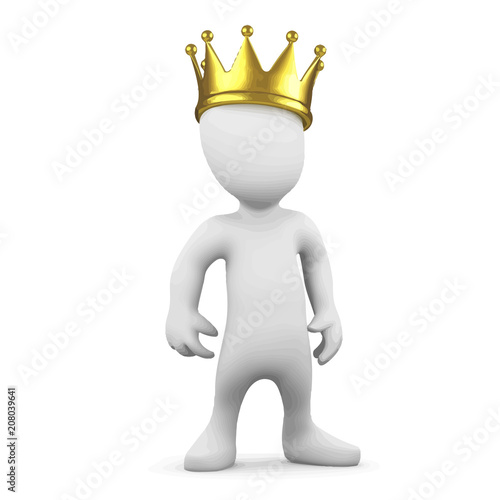 Vector 3d Little man wearing a gold crown