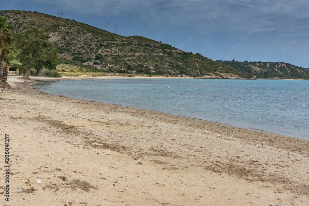 Landscape with sand beach in Kefalonia, Ionian Islands, Greece