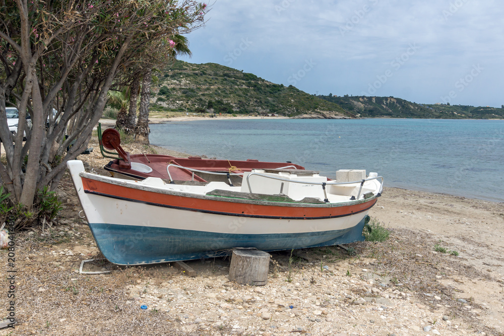 Landscape with sand beach in Kefalonia, Ionian Islands, Greece Landscape with sand beach in Kefalonia, Ionian Islands, Greece