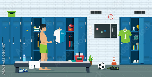 Athletic room with locker and sporting equipment.