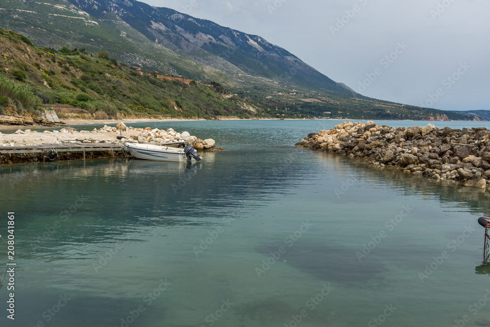 Small port with boats at village of Pesada, Kefalonia, Ionian islands, Greece
