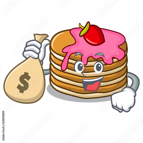 With money bag pancake with strawberry character cartoon