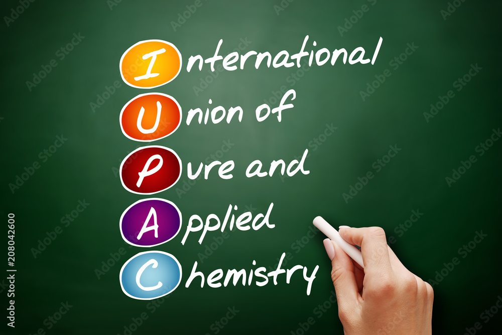 IUPAC - International Union of Pure and Applied Chemistry acronym, concept on blackboard IUPAC - International Union of Pure and Applied Chemistry acronym, concept on blackboard