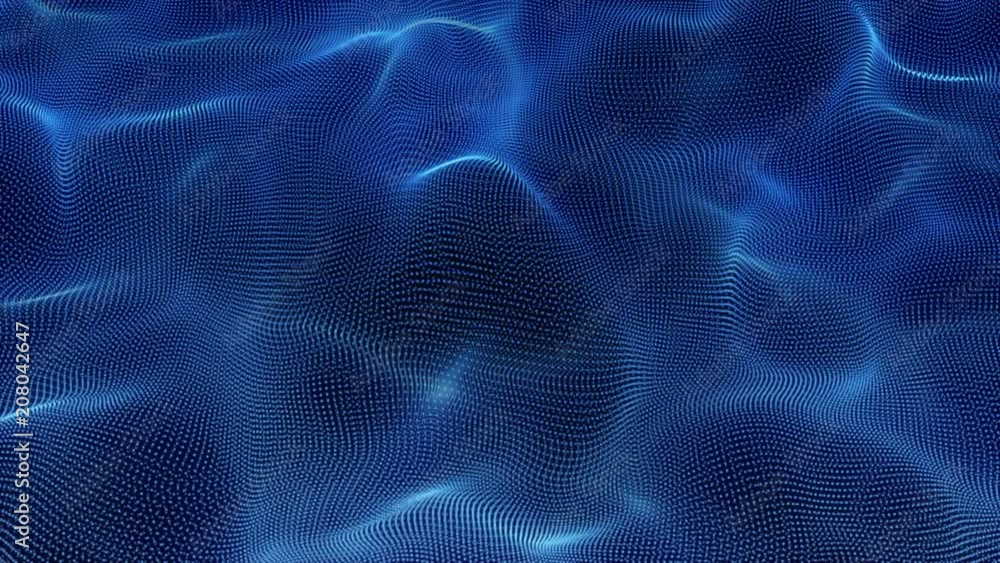 Abstract loopable blue cg motion waving dots texture with glowing defocused particles. Cyber or technology digital landscape background. 3840x2160 4k uhd Abstract loopable blue cg motion waving dots texture with glowing defocused particles. Cyber or technology digital landscape background. 3840x2160 4k uhd