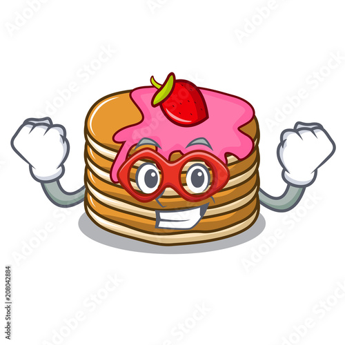 Super hero pancake with strawberry character cartoon
