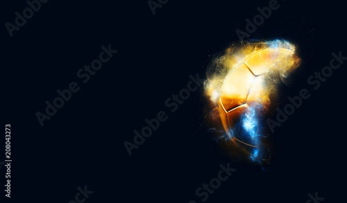 Golden soccer ball with banner copy space