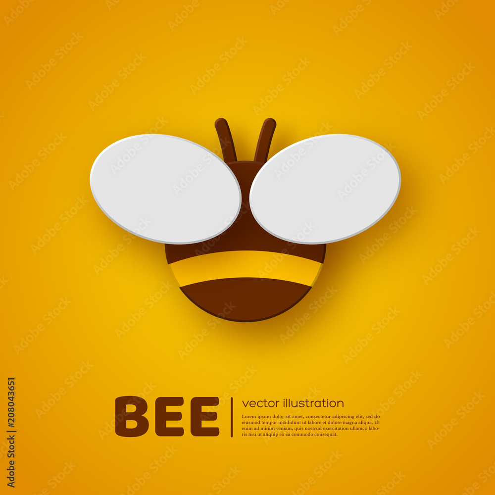 Paper cut style bee. Element for beekeeping and honey product design. Yellow background, vector illustration. Paper cut style bee. Element for beekeeping and honey product design. Yellow background, vector illustration.