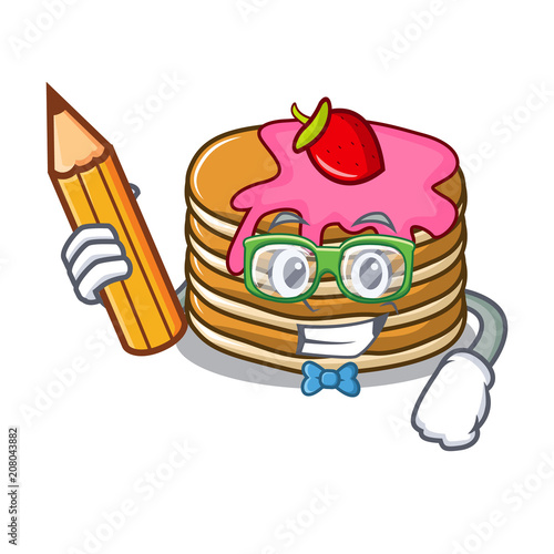 Student pancake with strawberry character cartoon