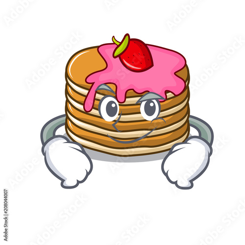 Smirking pancake with strawberry character cartoon