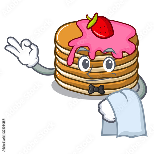Waiter pancake with strawberry mascot cartoon