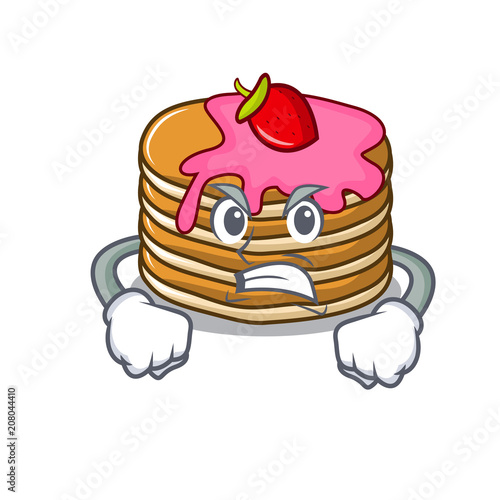 Angry pancake with strawberry mascot cartoon