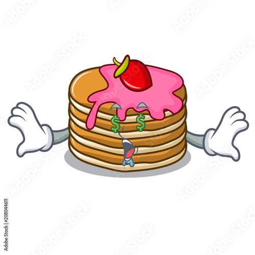 Money eye pancake with strawberry mascot cartoon