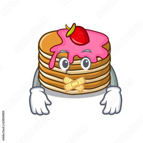 Silent pancake with strawberry mascot cartoon