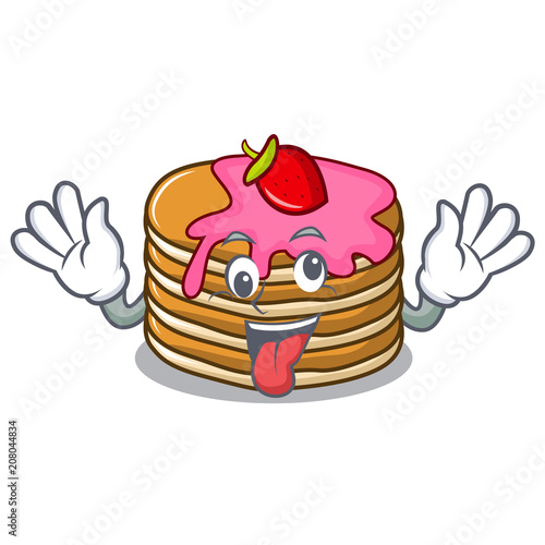 Crazy pancake with strawberry mascot cartoon