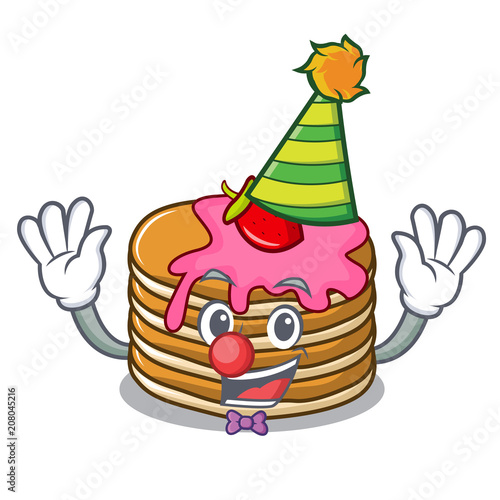 Clown pancake with strawberry mascot cartoon