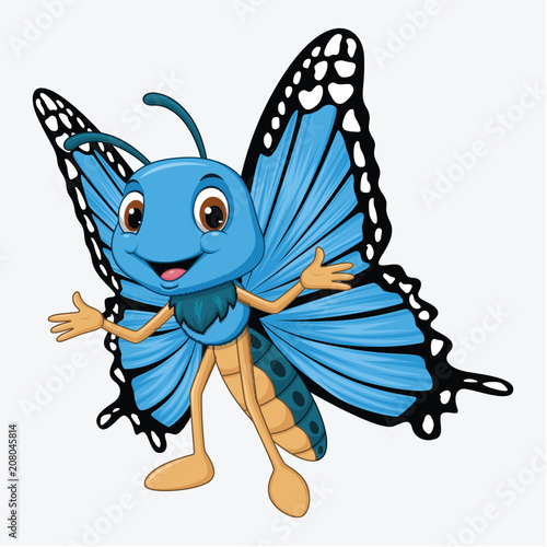 Cute butterfly cartoon on white background