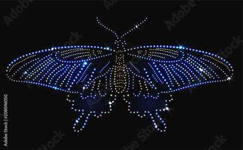 Butterfly made with precious gems on black background