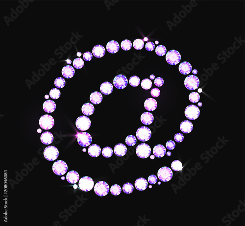 E-mail internet icon made with precious gems or rhinestones on black background