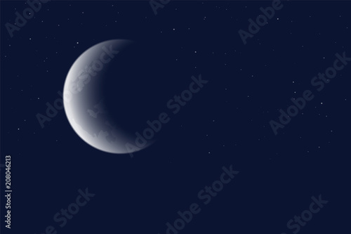 Vector illustration of blue night sky with moon and stars