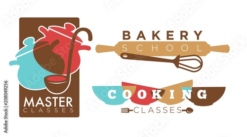 Cooking or bakery chef school vector icons